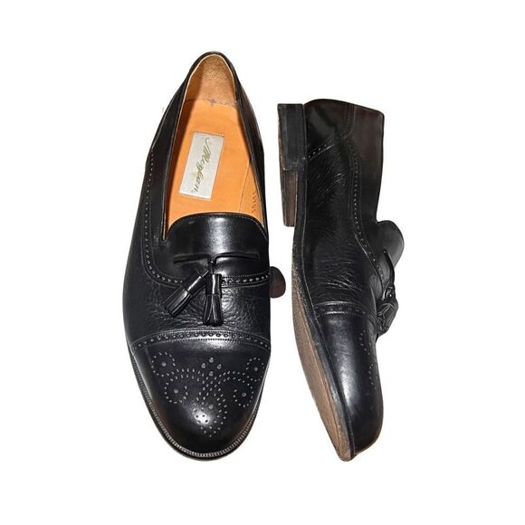 Mezlan Havana Loafer 10.5 Tassel Cap Toe Brogue Black Leather Vintage Dress Shoe - Picture 8 of 8